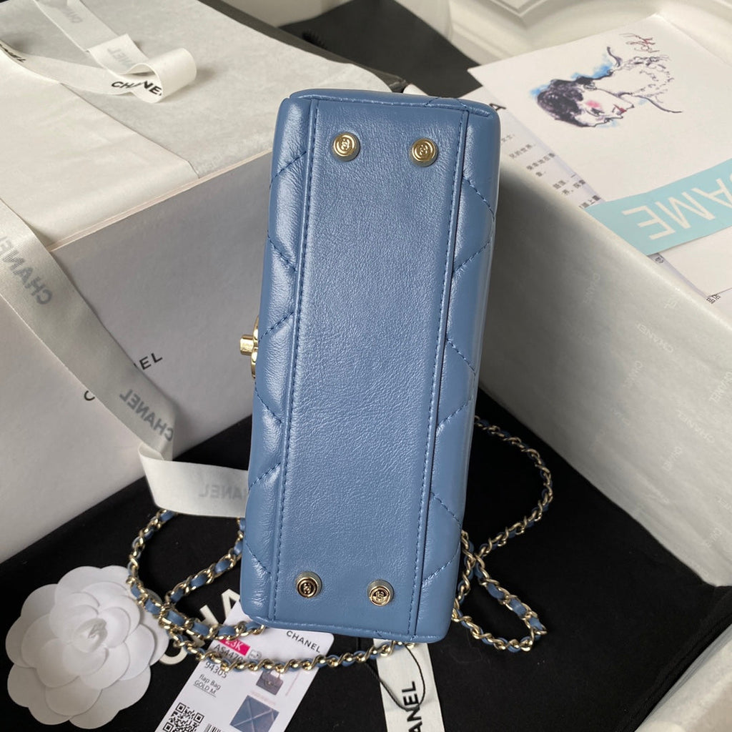 Chanel AS4470 Small Box Bag Lambskin gold-tone metal In Blue