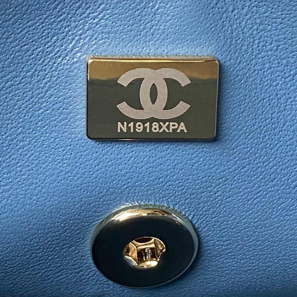 Chanel AS4470 Small Box Bag Lambskin gold-tone metal In Blue