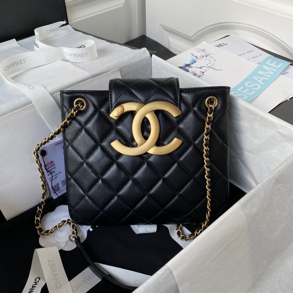 Chanel AS4596 Shoulder Bag Black Lambskin gold-tone metal black