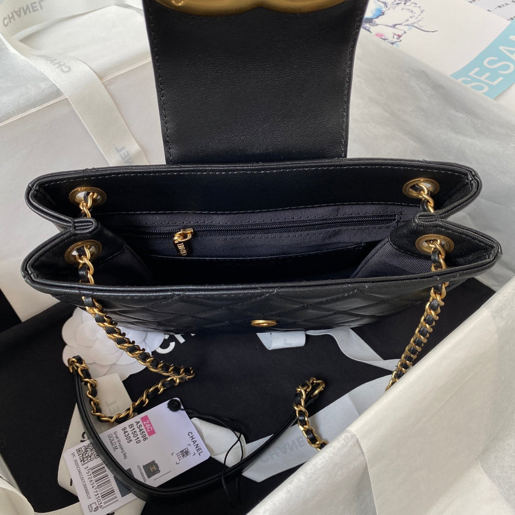 Chanel AS4596 Shoulder Bag Black Lambskin gold-tone metal black