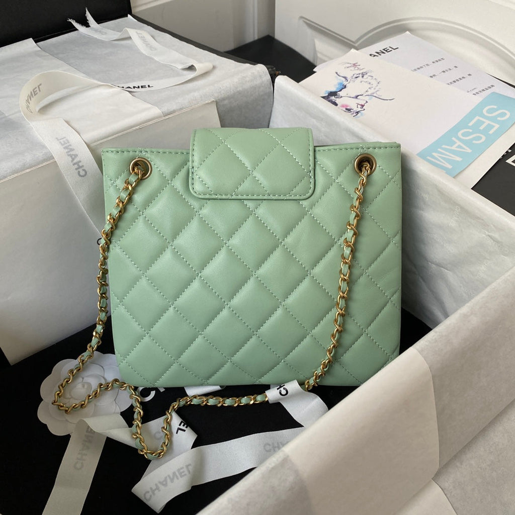 Chanel AS4596 Shoulder Bag Black Lambskin gold-tone metal Green