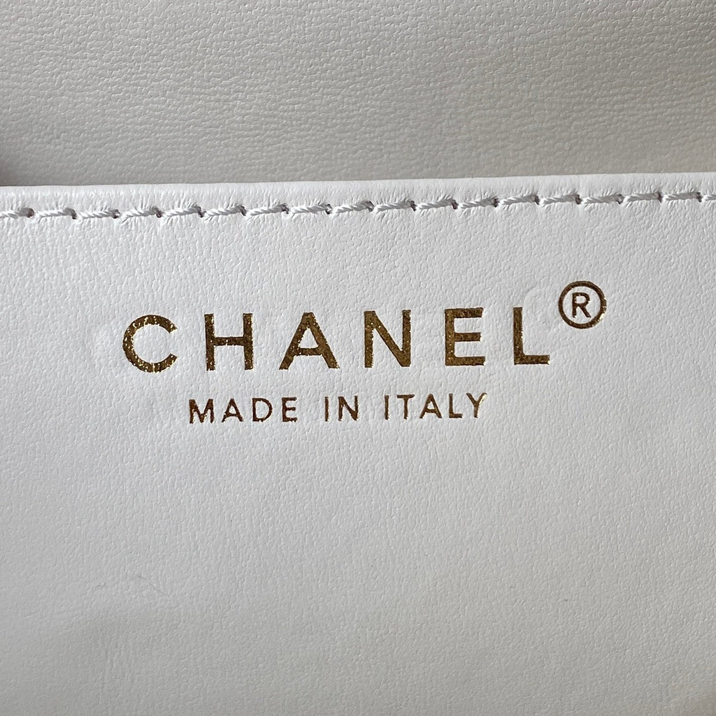 Chanel AS4596 Shoulder Bag Black Lambskin gold-tone metal White