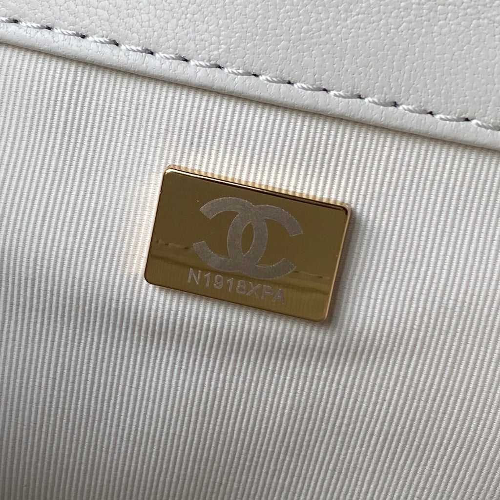Chanel AS4596 Shoulder Bag Black Lambskin gold-tone metal White