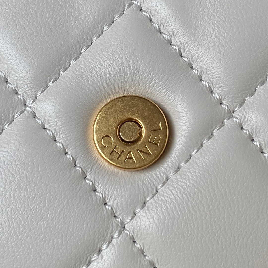 Chanel AS4596 Shoulder Bag Black Lambskin gold-tone metal White