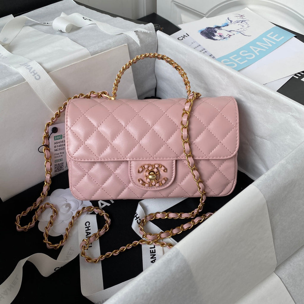 Chanel AS4362 Tote Flap Bag pink Lambskin Gold-tone metal
