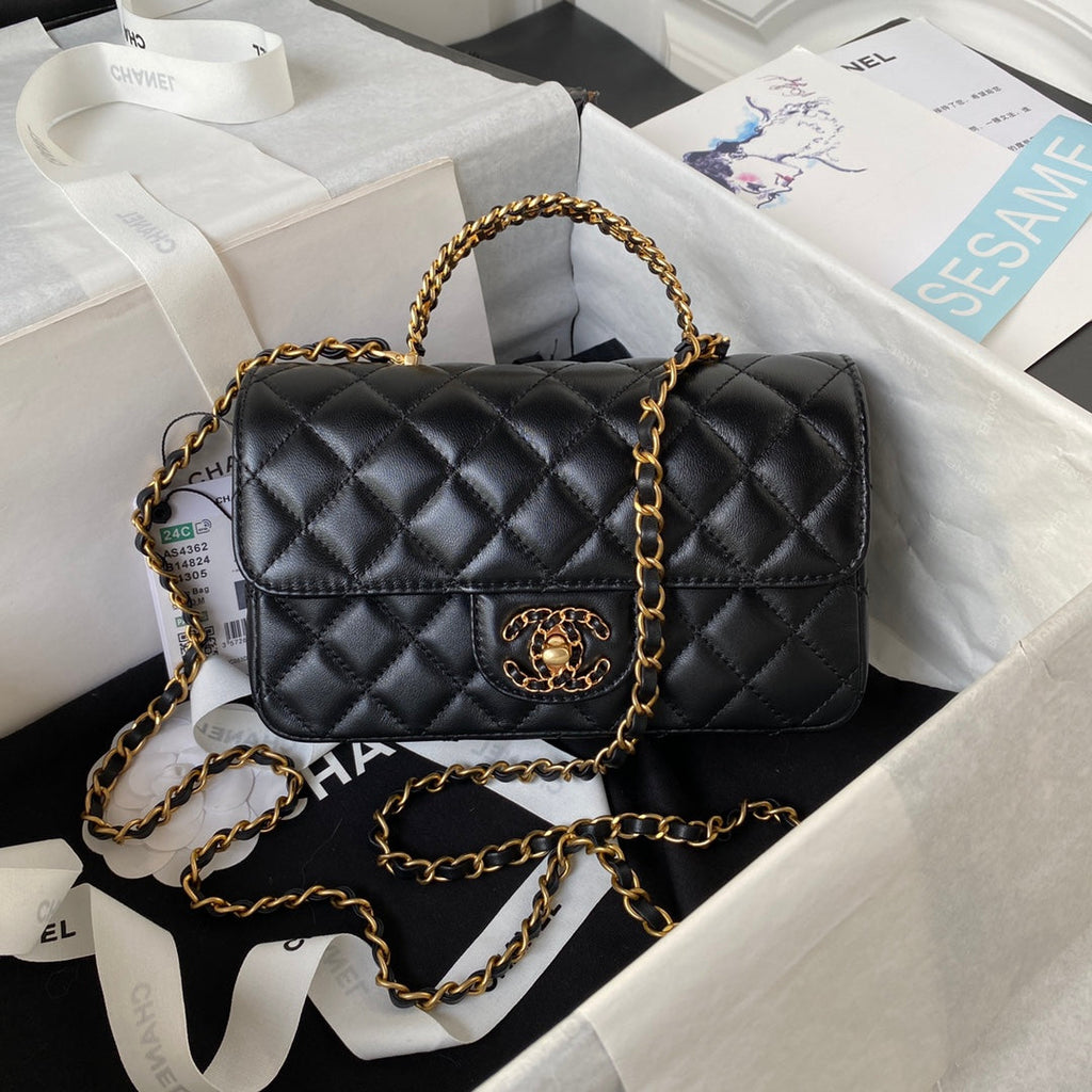 Chanel AS4362 Tote Flap Bag black Lambskin Gold-tone metal