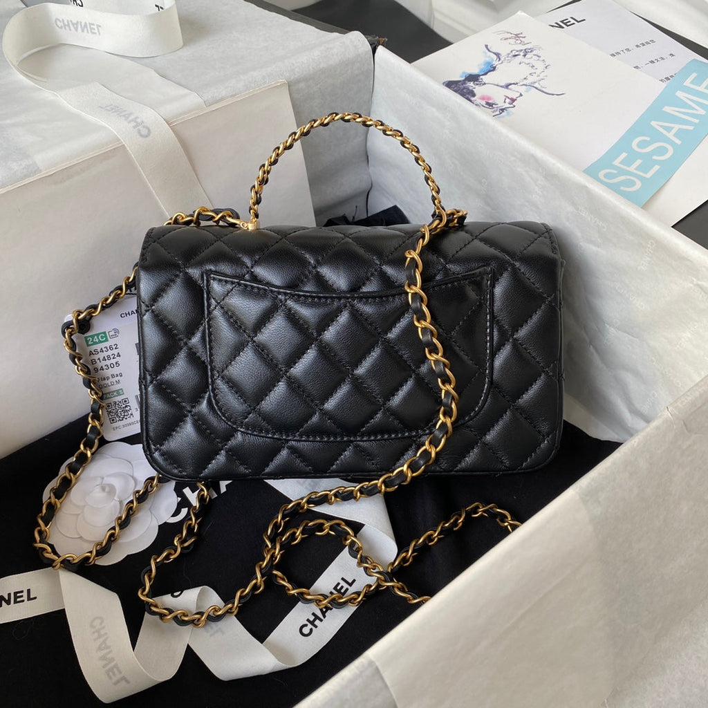 Chanel AS4362 Tote Flap Bag black Lambskin Gold-tone metal