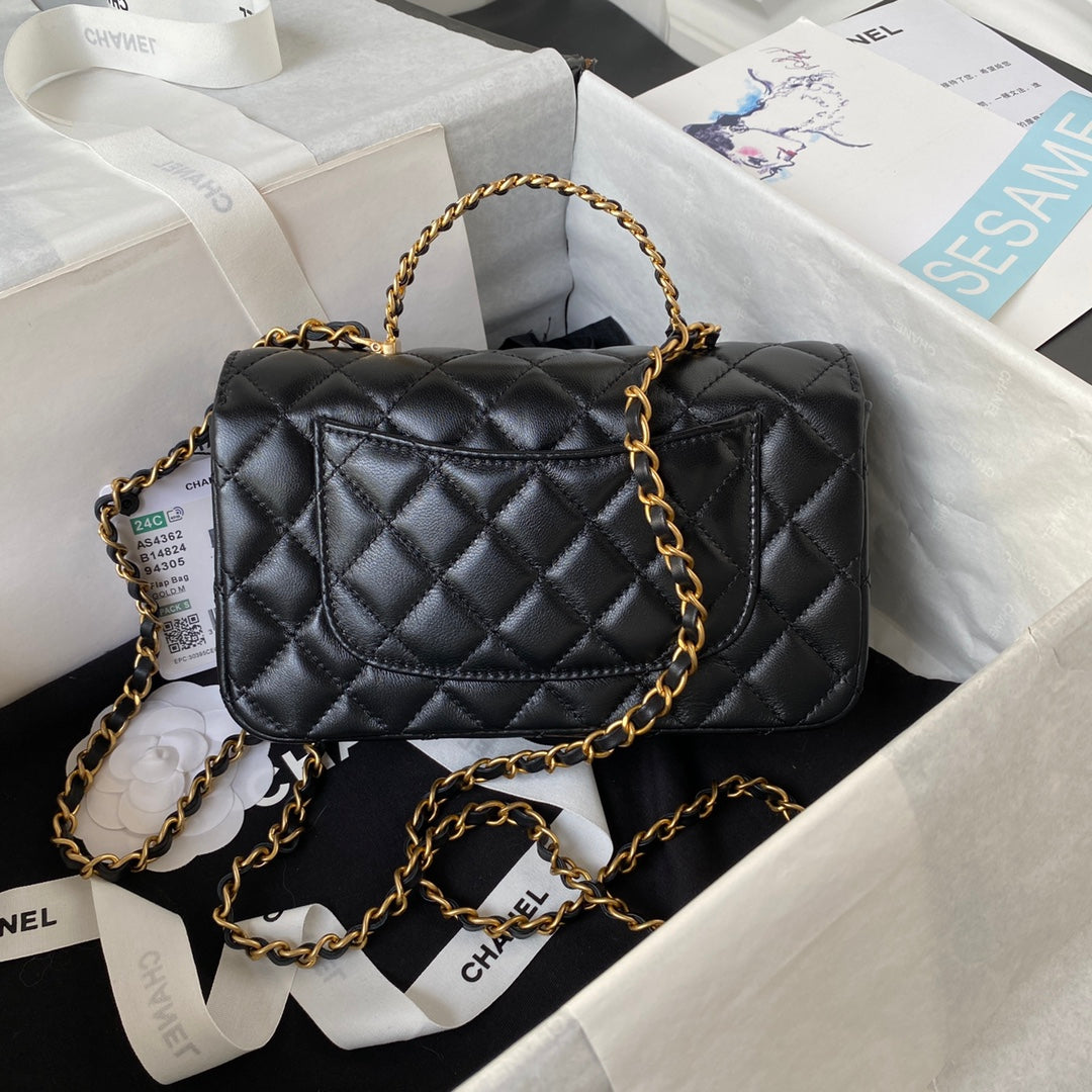 Chanel AS4362 Tote Flap Bag black Lambskin Gold-tone metal