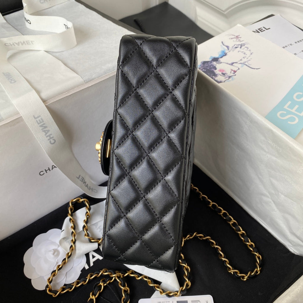 Chanel AS4362 Tote Flap Bag black Lambskin Gold-tone metal