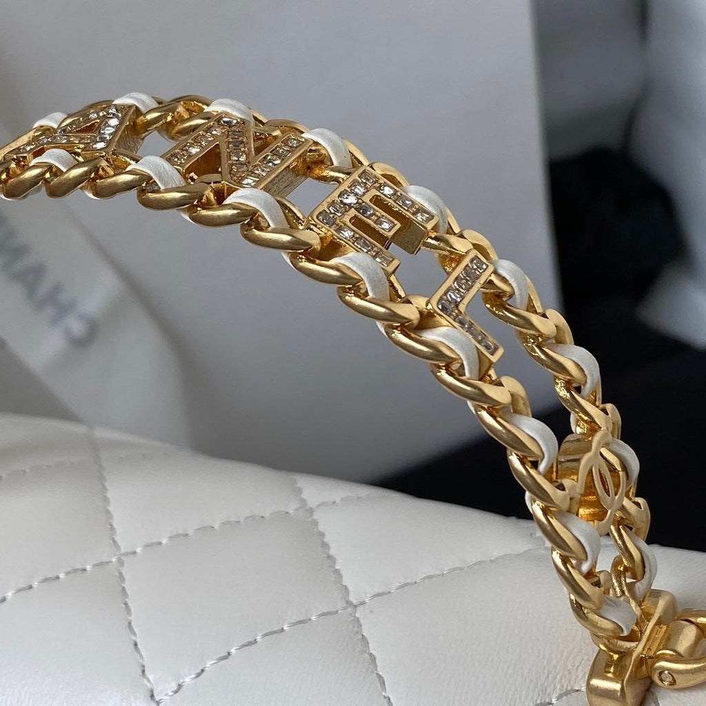 Chanel AS4362 Tote Flap Bag White Lambskin Gold-tone metal