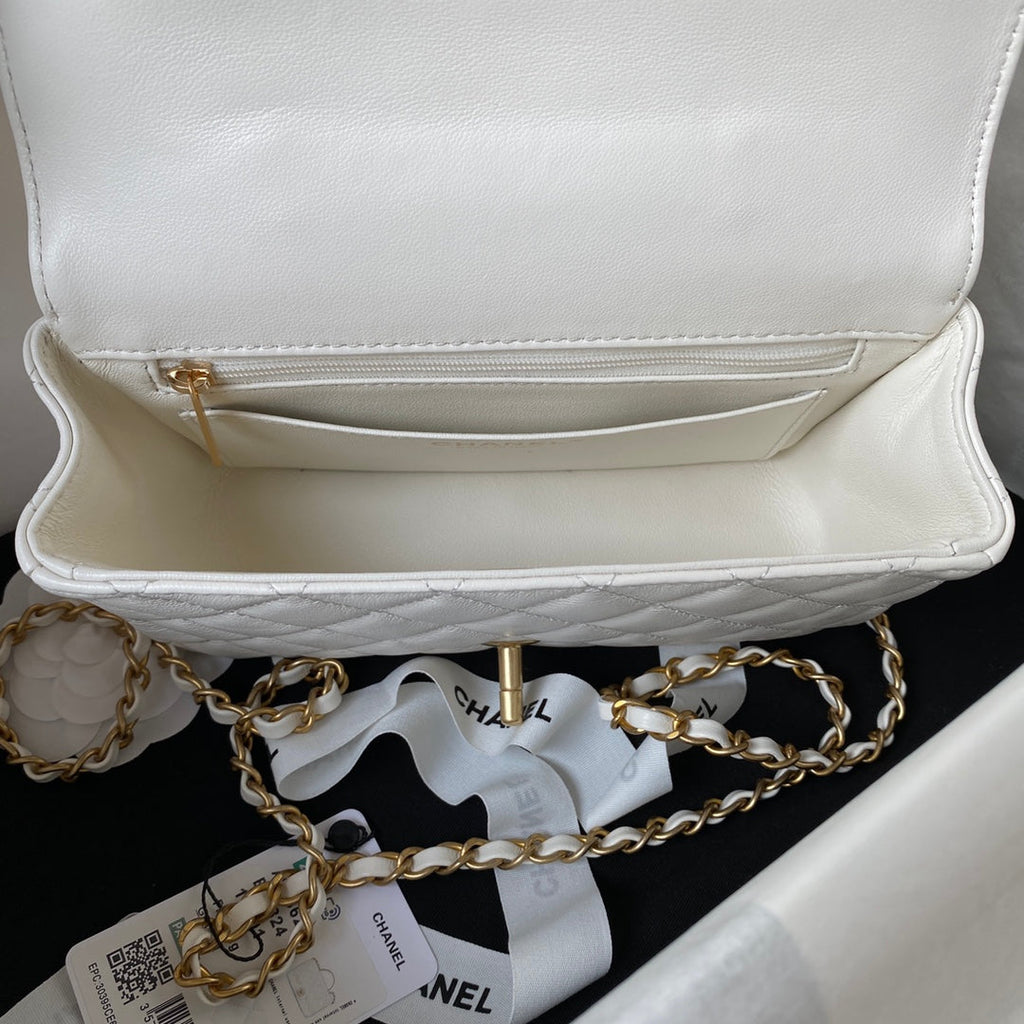 Chanel AS4362 Tote Flap Bag White Lambskin Gold-tone metal