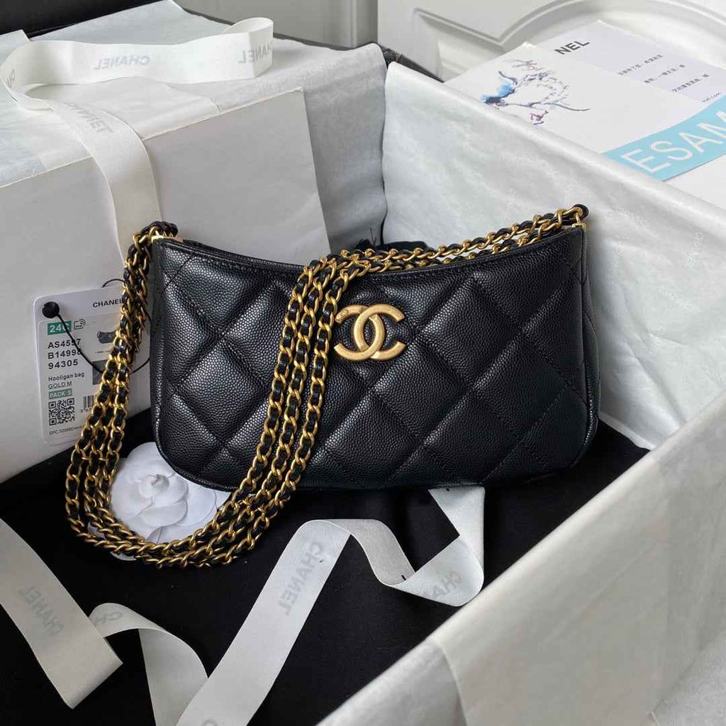 Chanel AS4597 Small Hobo Bag Grained Calfskin Black