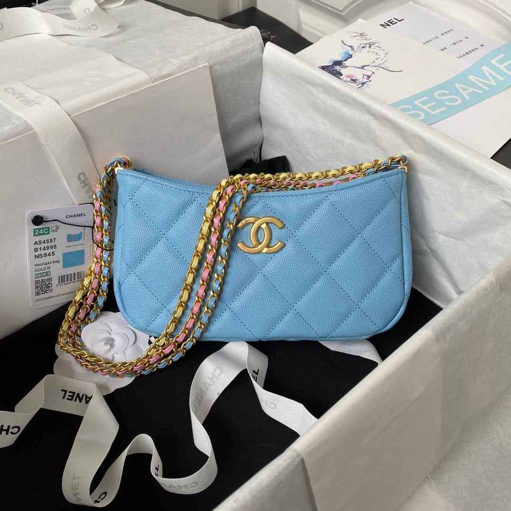 Chanel AS4597 Small Hobo Bag Grained Calfskin Blue