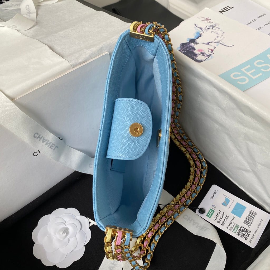 Chanel AS4597 Small Hobo Bag Grained Calfskin Blue