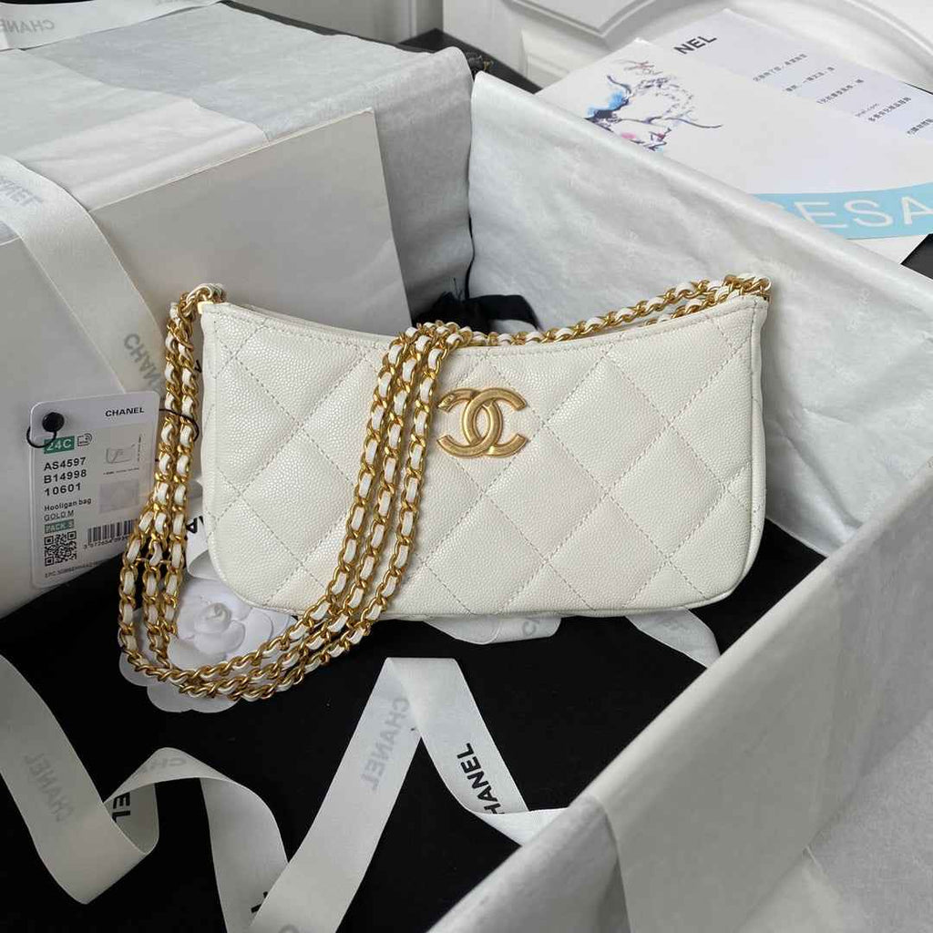 Chanel AS4597 Small Hobo Bag Grained Calfskin White