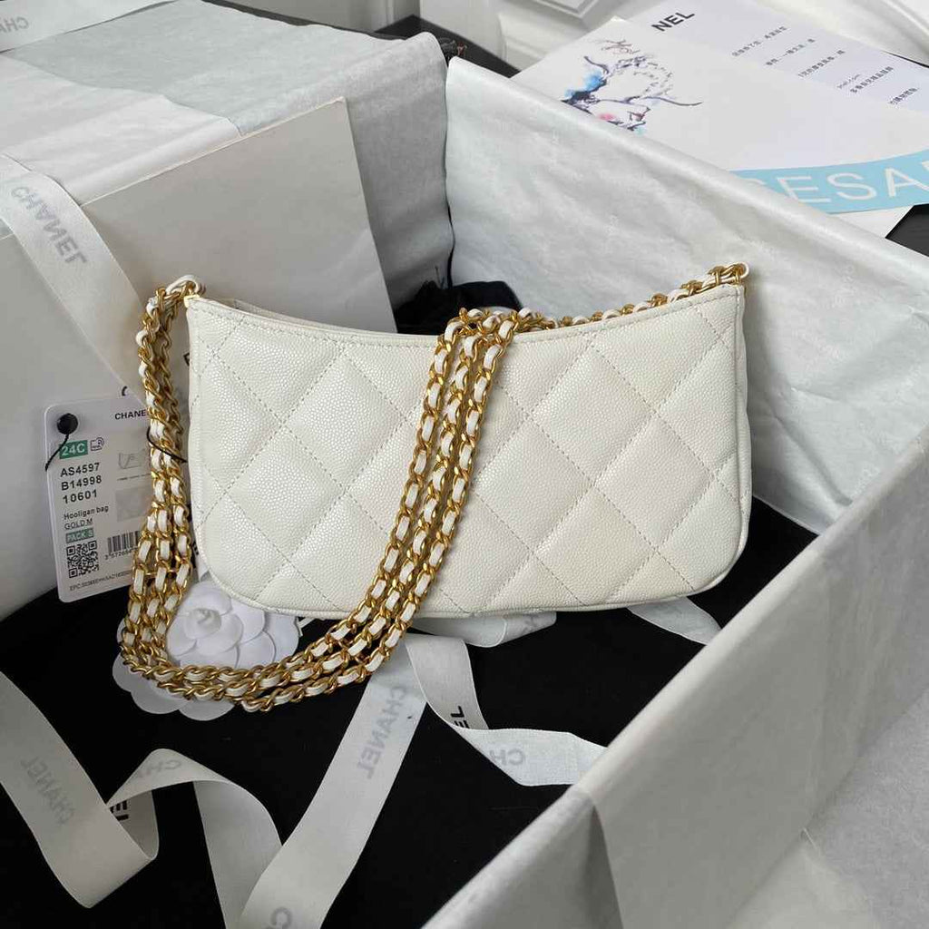 Chanel AS4597 Small Hobo Bag Grained Calfskin White