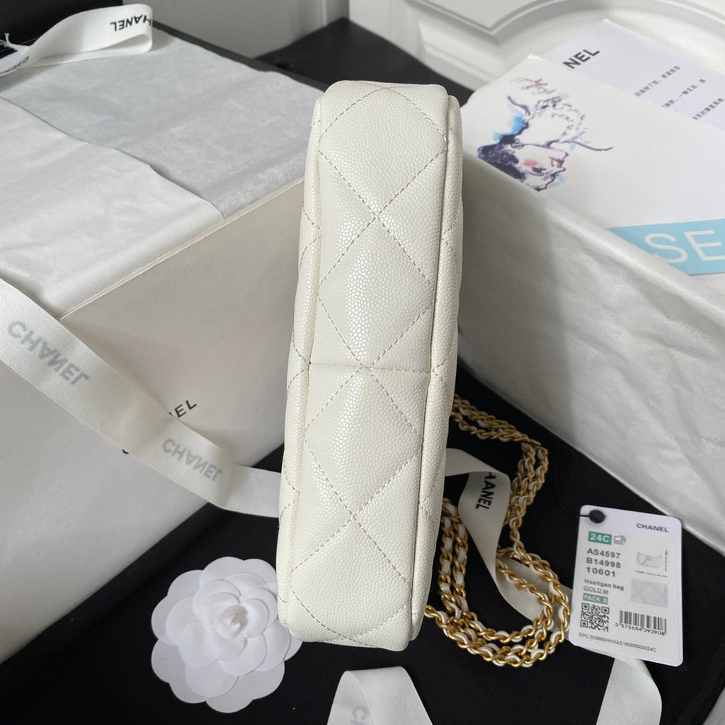 Chanel AS4597 Small Hobo Bag Grained Calfskin White