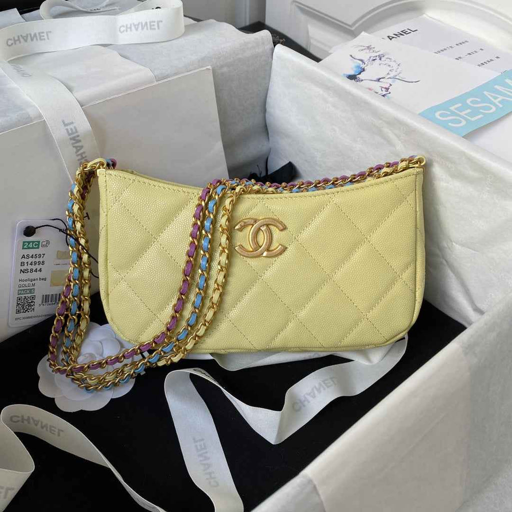 Chanel AS4597 Small Hobo Bag Grained Calfskin Yellow