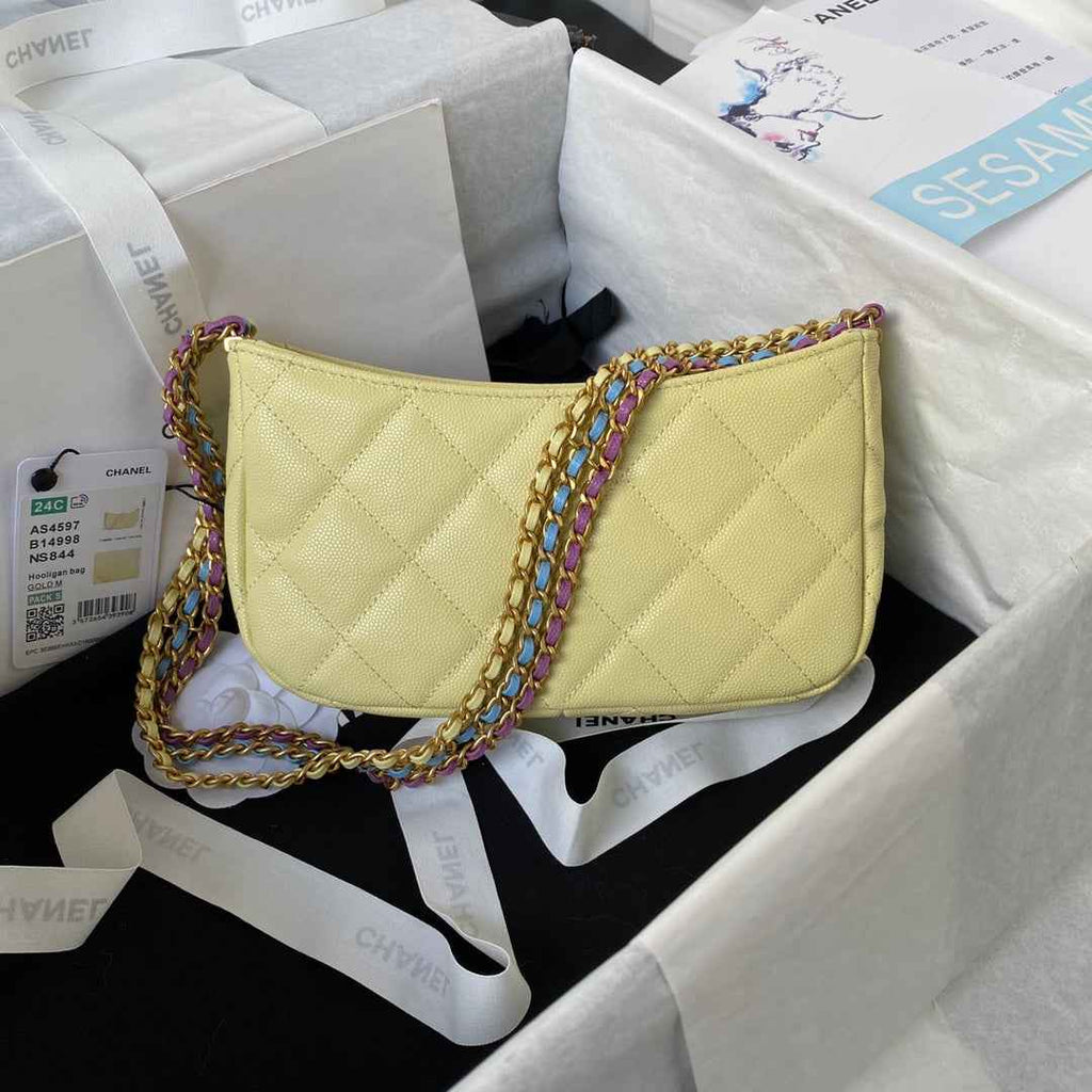 Chanel AS4597 Small Hobo Bag Grained Calfskin Yellow