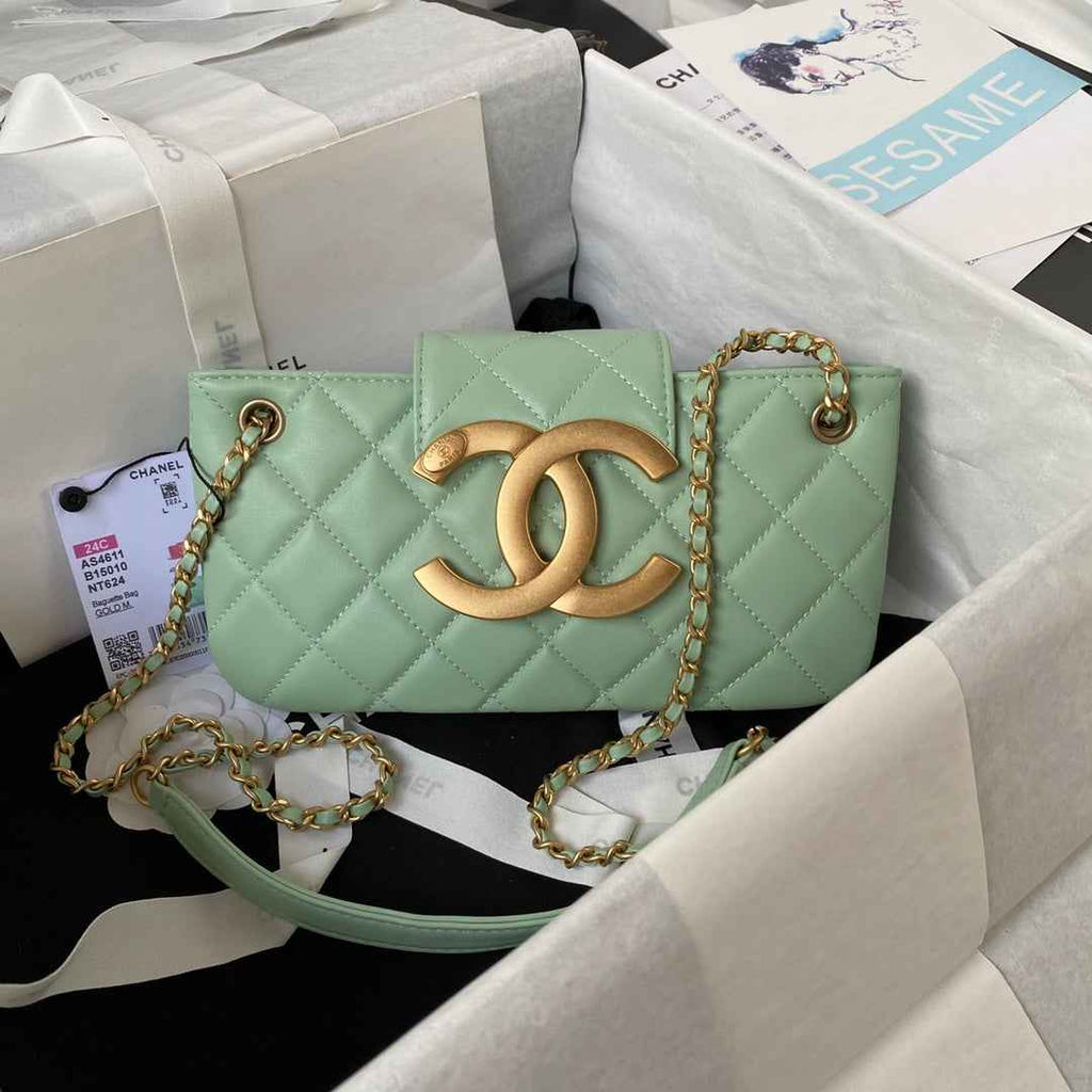 Chanel AS4603 Small Baguette bag Lambskin gold-tone metal Green