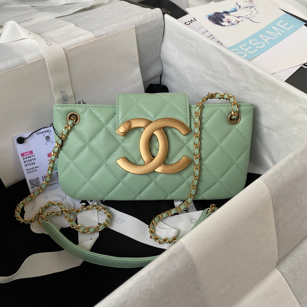 Chanel AS4603 Small Baguette bag Lambskin gold-tone metal Green
