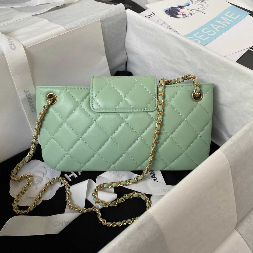 Chanel AS4603 Small Baguette bag Lambskin gold-tone metal Green