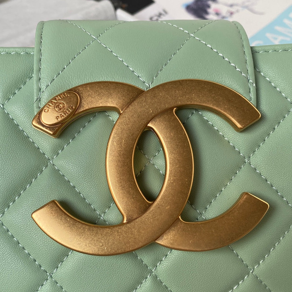 Chanel AS4603 Small Baguette bag Lambskin gold-tone metal Green