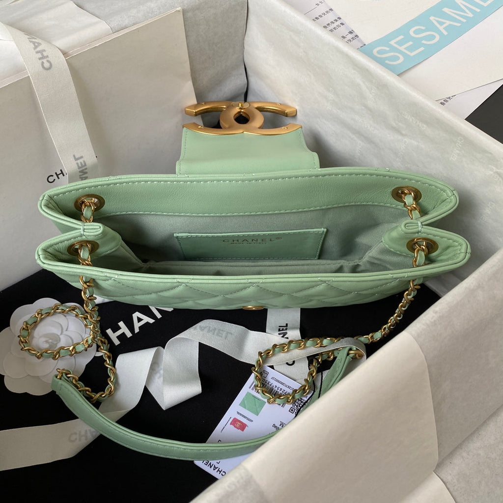 Chanel AS4603 Small Baguette bag Lambskin gold-tone metal Green