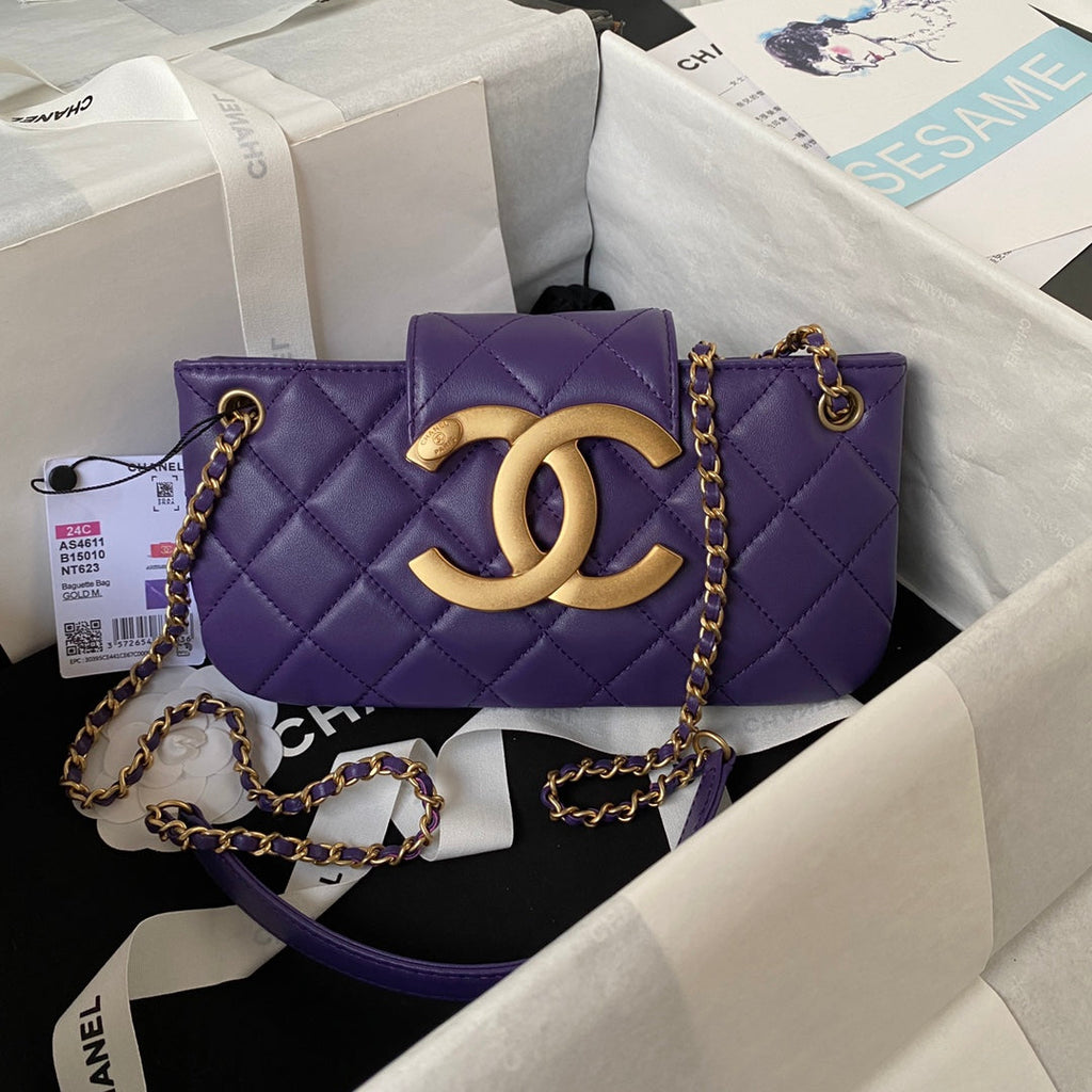 Chanel AS4603 Small Baguette bag Lambskin gold-tone metal Purple