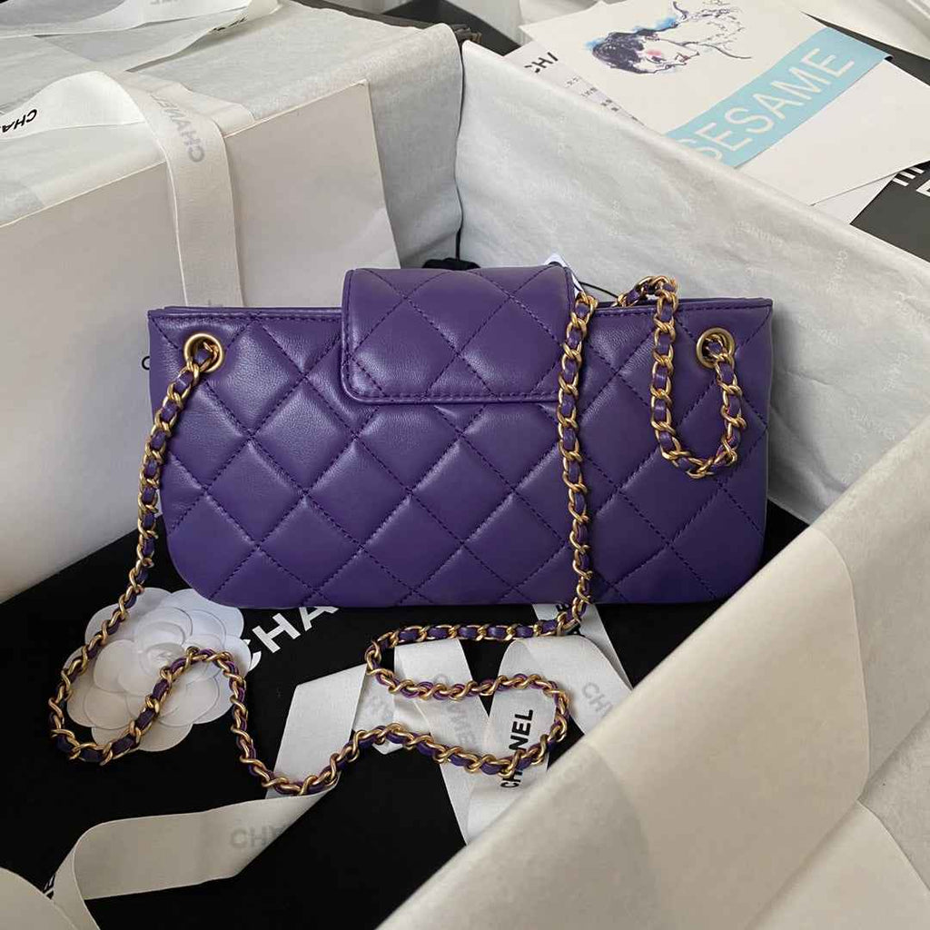 Chanel AS4603 Small Baguette bag Lambskin gold-tone metal Purple