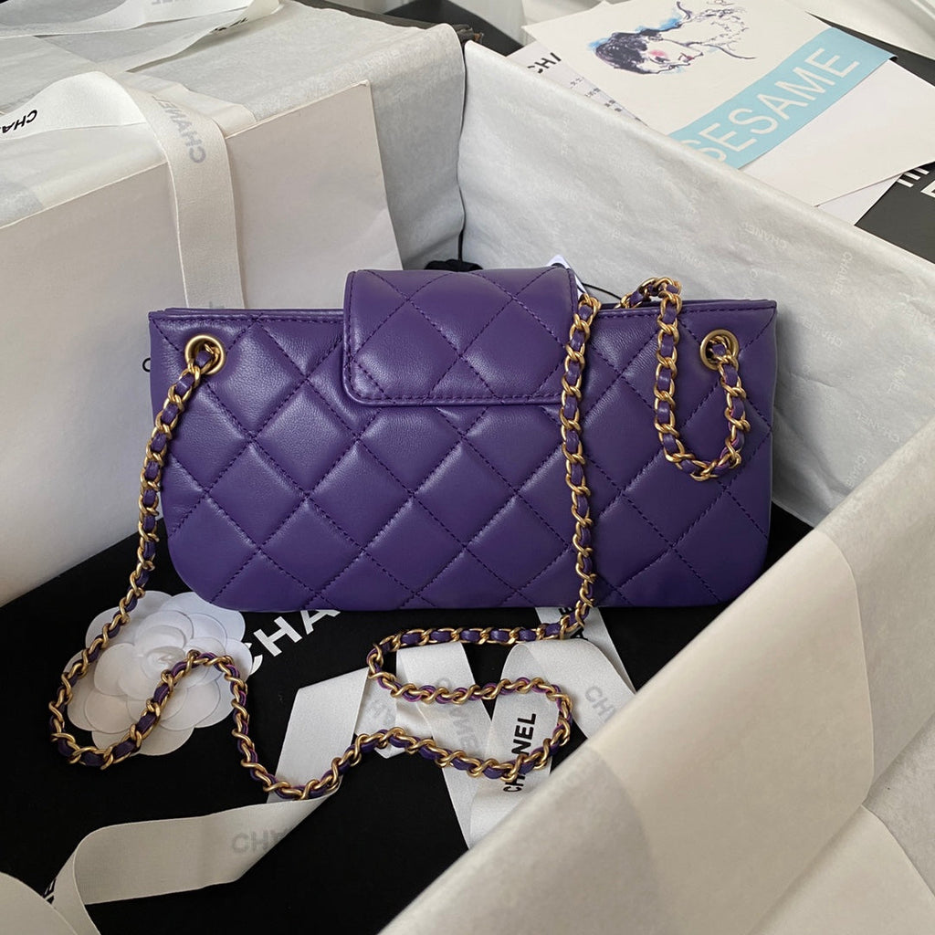 Chanel AS4603 Small Baguette bag Lambskin gold-tone metal Purple