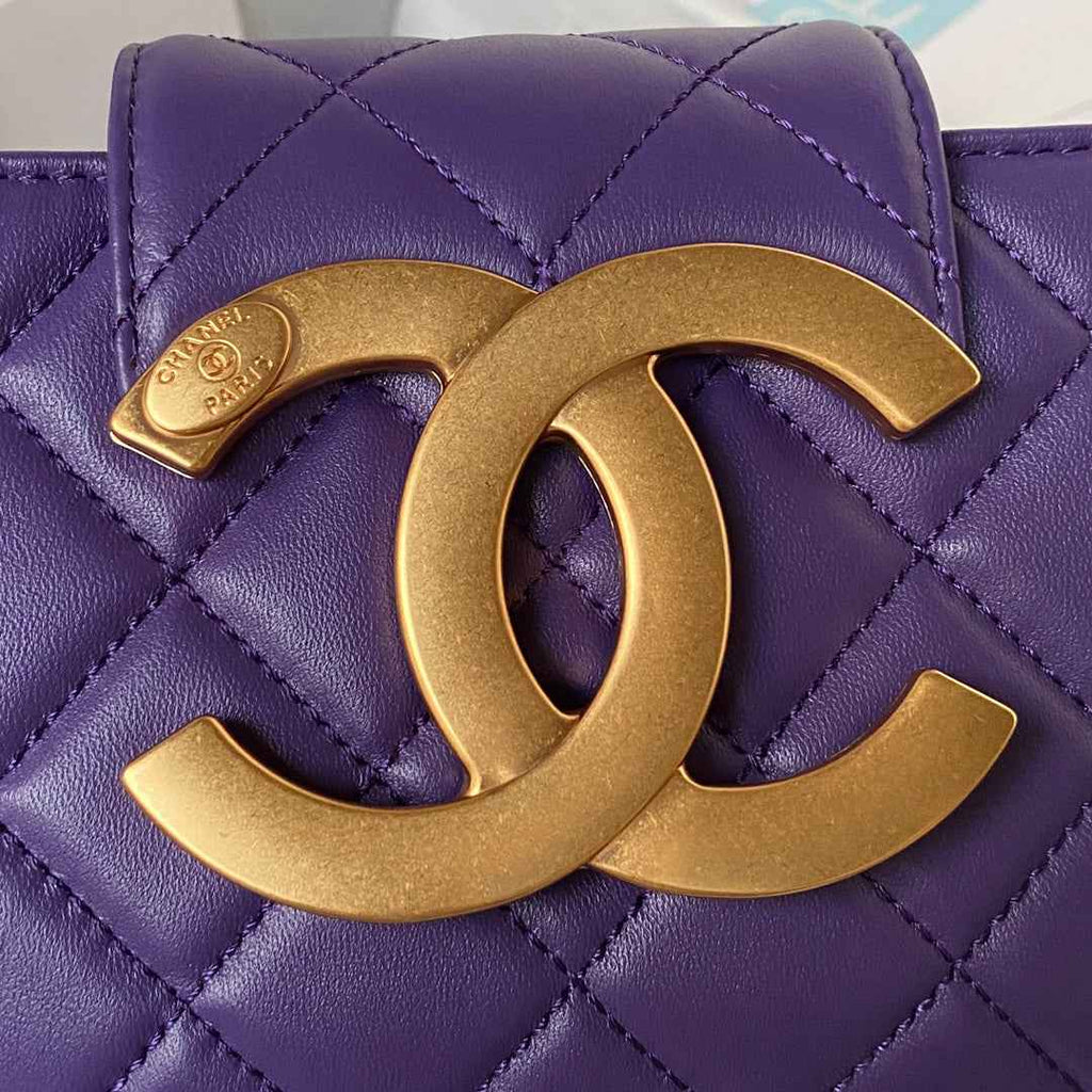 Chanel AS4603 Small Baguette bag Lambskin gold-tone metal Purple