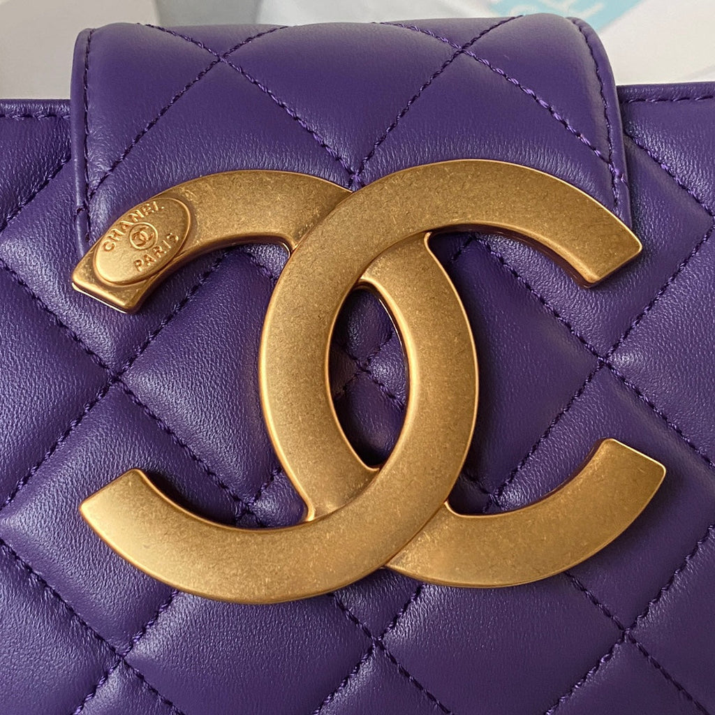 Chanel AS4603 Small Baguette bag Lambskin gold-tone metal Purple
