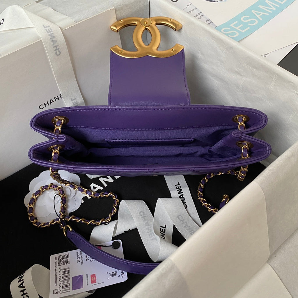 Chanel AS4603 Small Baguette bag Lambskin gold-tone metal Purple