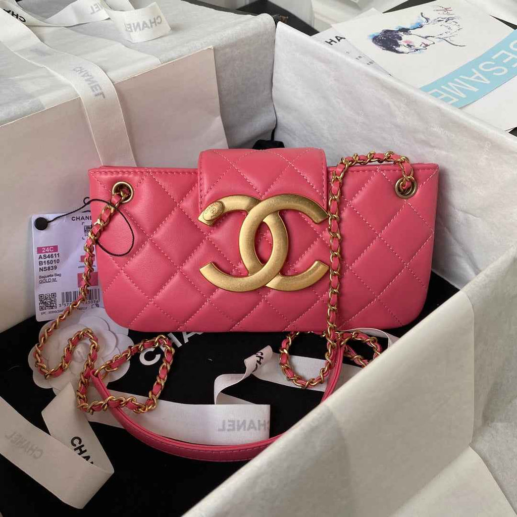 Chanel AS4603 Small Baguette bag Lambskin gold-tone metal Pink
