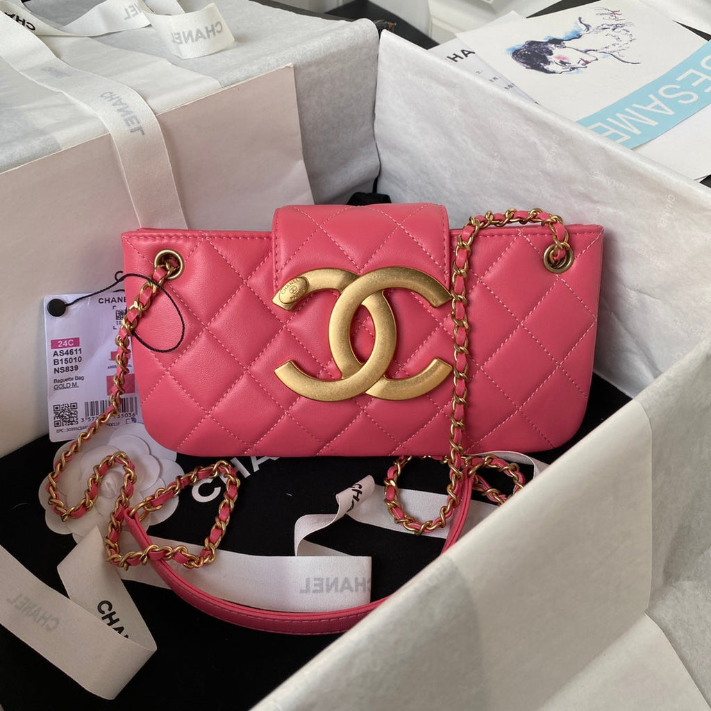 Chanel AS4603 Small Baguette bag Lambskin gold-tone metal Pink