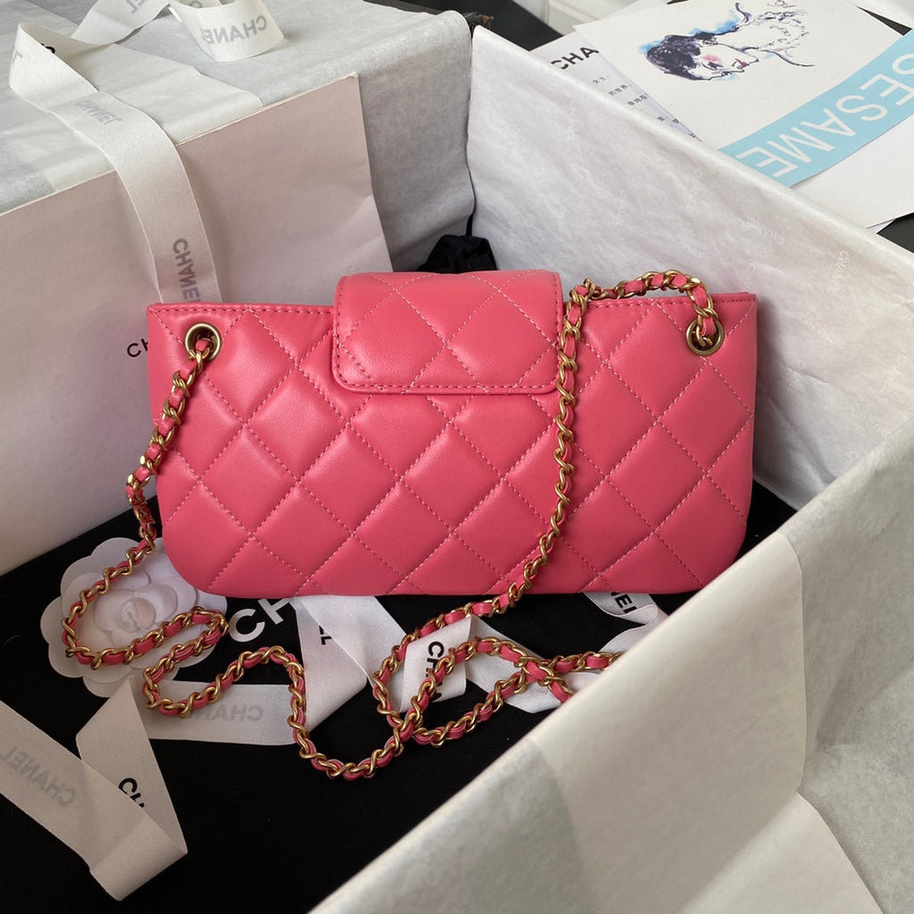 Chanel AS4603 Small Baguette bag Lambskin gold-tone metal Pink