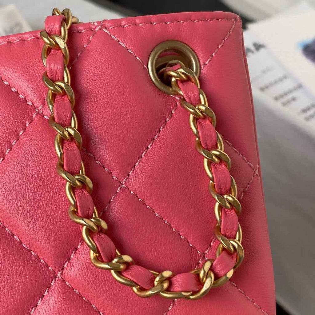 Chanel AS4603 Small Baguette bag Lambskin gold-tone metal Pink
