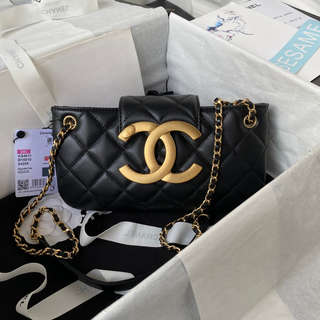 Chanel AS4603 Small Baguette bag Lambskin gold-tone metal Black