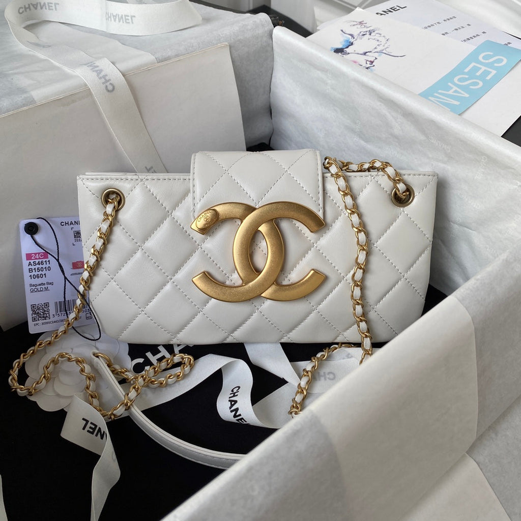 Chanel AS4603 Small Baguette bag Lambskin gold-tone metal Beige