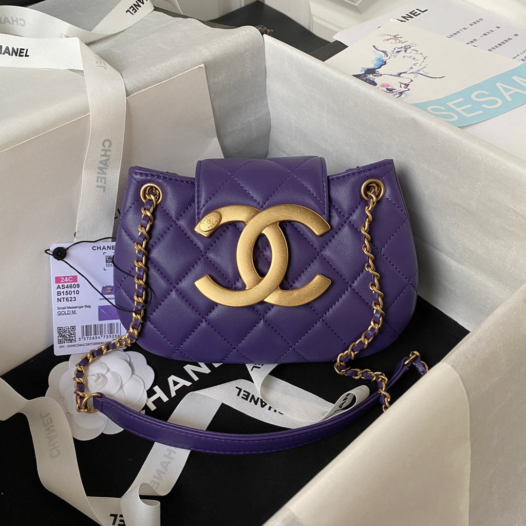 Chanel AS4609 Small messenger bag Lambskin gold-tone metal Purple