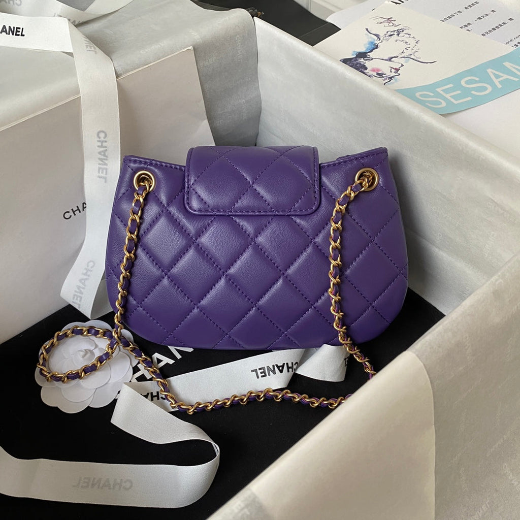 Chanel AS4609 Small messenger bag Lambskin gold-tone metal Purple