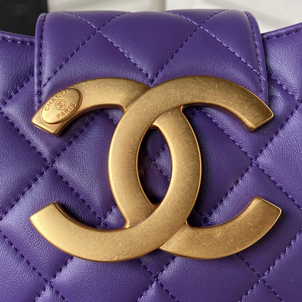 Chanel AS4609 Small messenger bag Lambskin gold-tone metal Purple