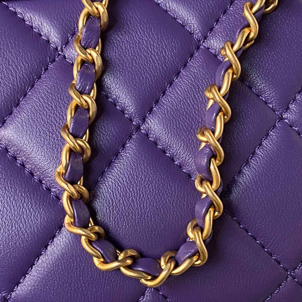 Chanel AS4609 Small messenger bag Lambskin gold-tone metal Purple