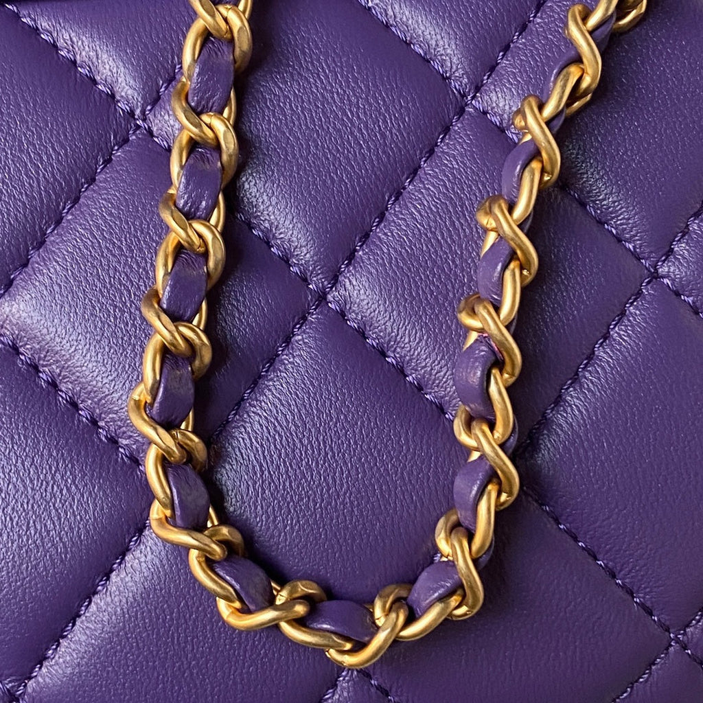 Chanel AS4609 Small messenger bag Lambskin gold-tone metal Purple
