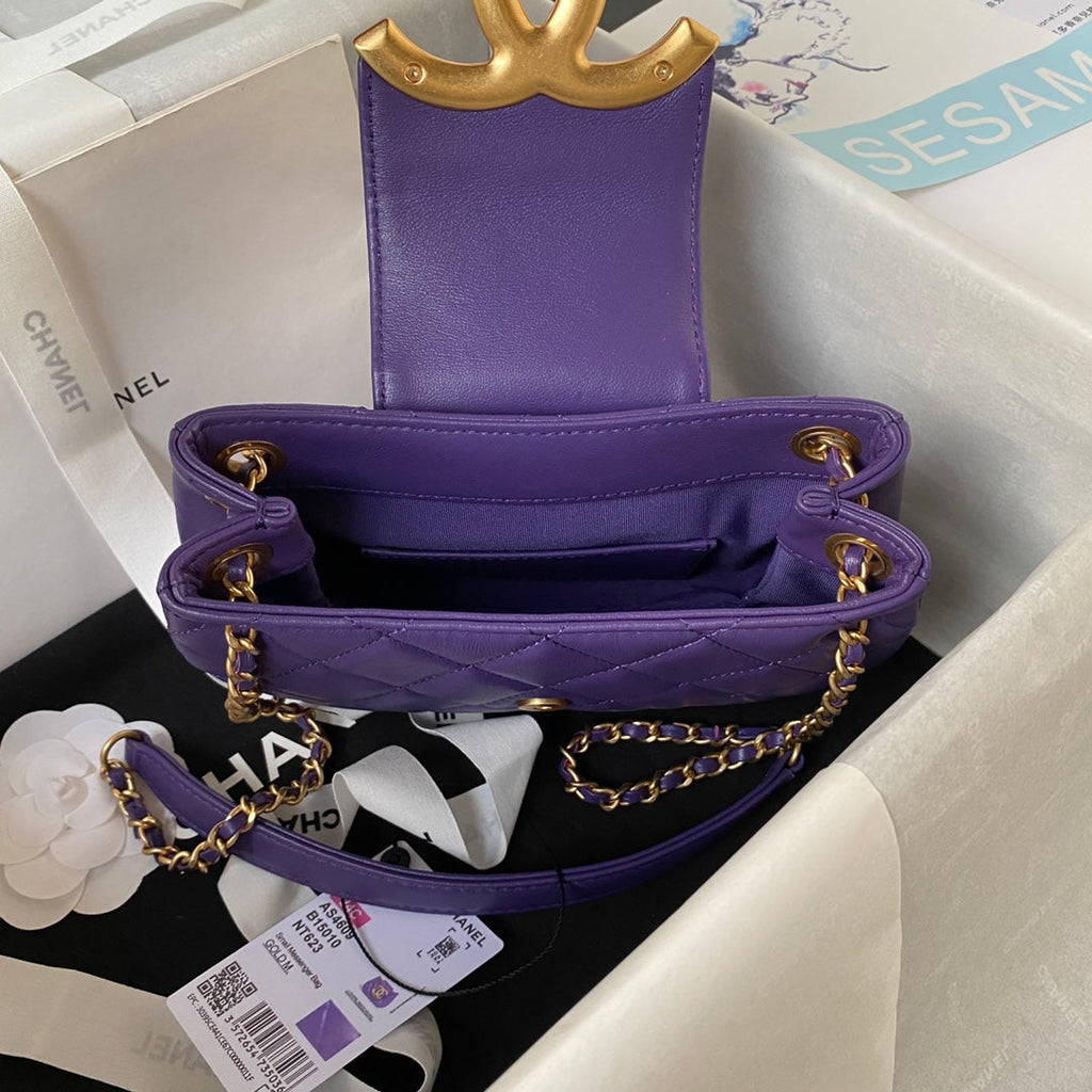 Chanel AS4609 Small messenger bag Lambskin gold-tone metal Purple