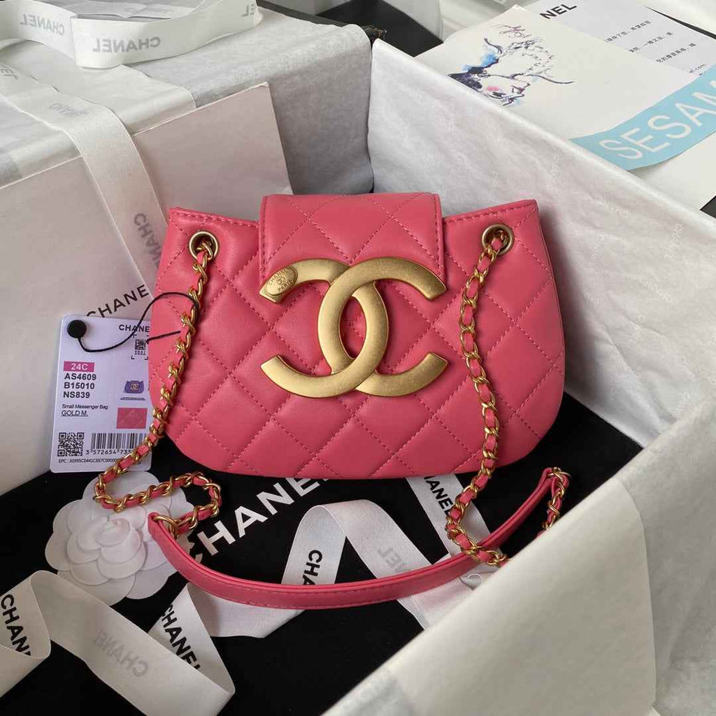 Chanel AS4609 Small messenger bag Lambskin gold-tone metal Pink