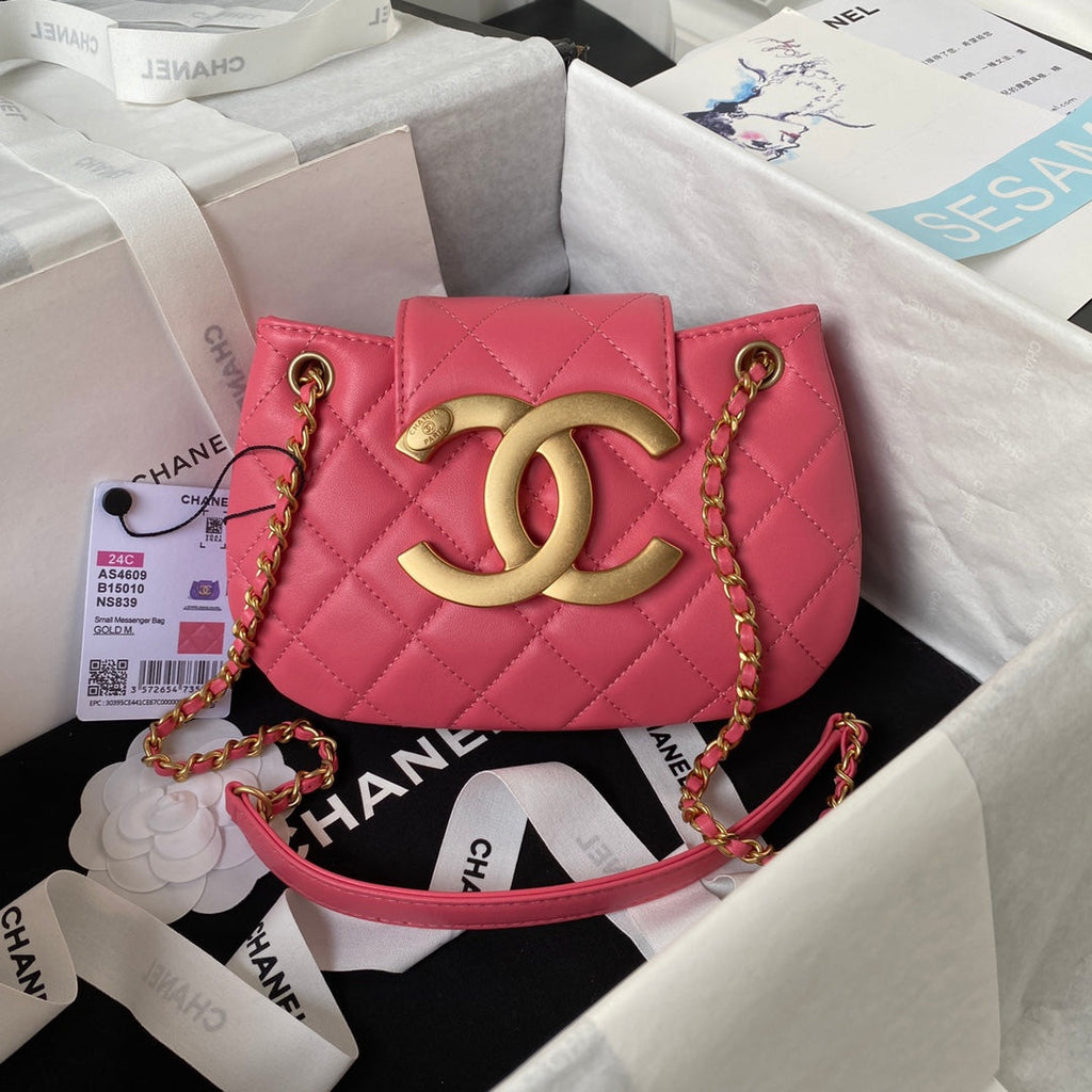 Chanel AS4609 Small messenger bag Lambskin gold-tone metal Pink