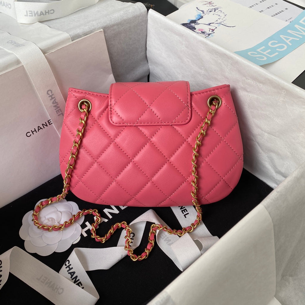 Chanel AS4609 Small messenger bag Lambskin gold-tone metal Pink