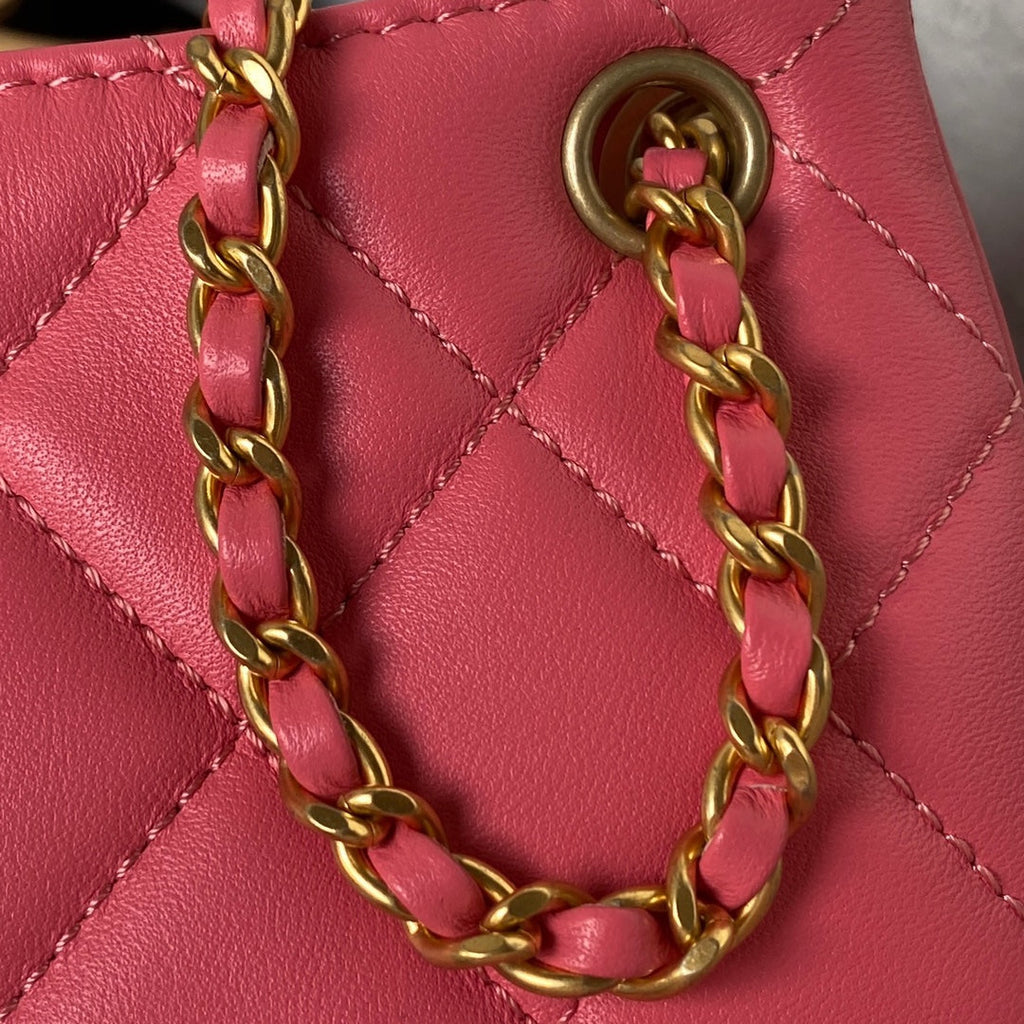 Chanel AS4609 Small messenger bag Lambskin gold-tone metal Pink
